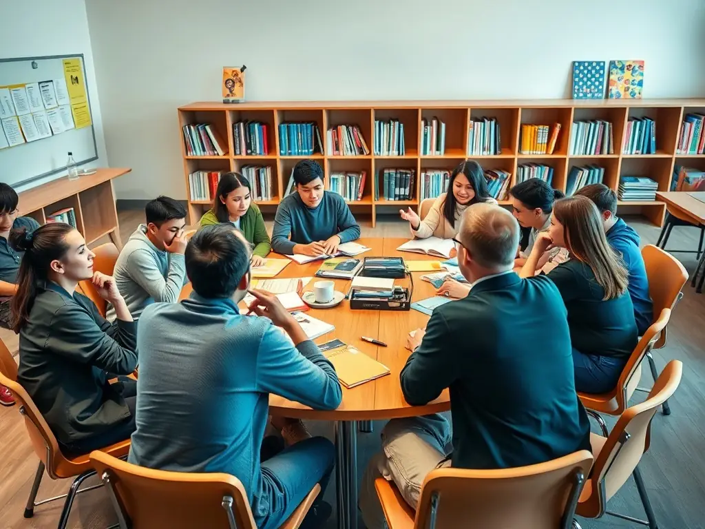 Students participating in a workshop, actively discussing local governance and civic responsibilities, facilitated by an OCCE-82 instructor.