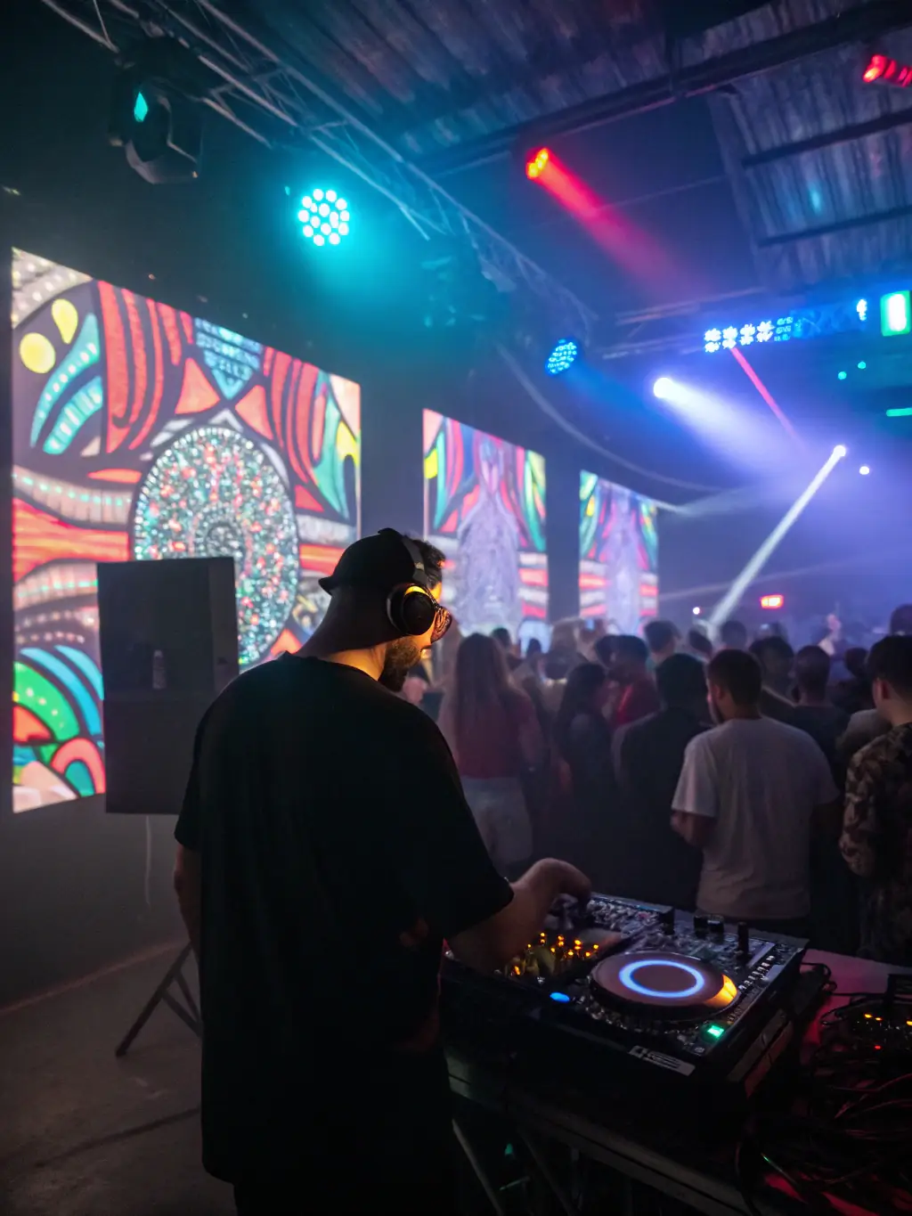 A promotional image for a Hardstyle event, showing a DJ performing with intense lighting and energetic crowd in the background.