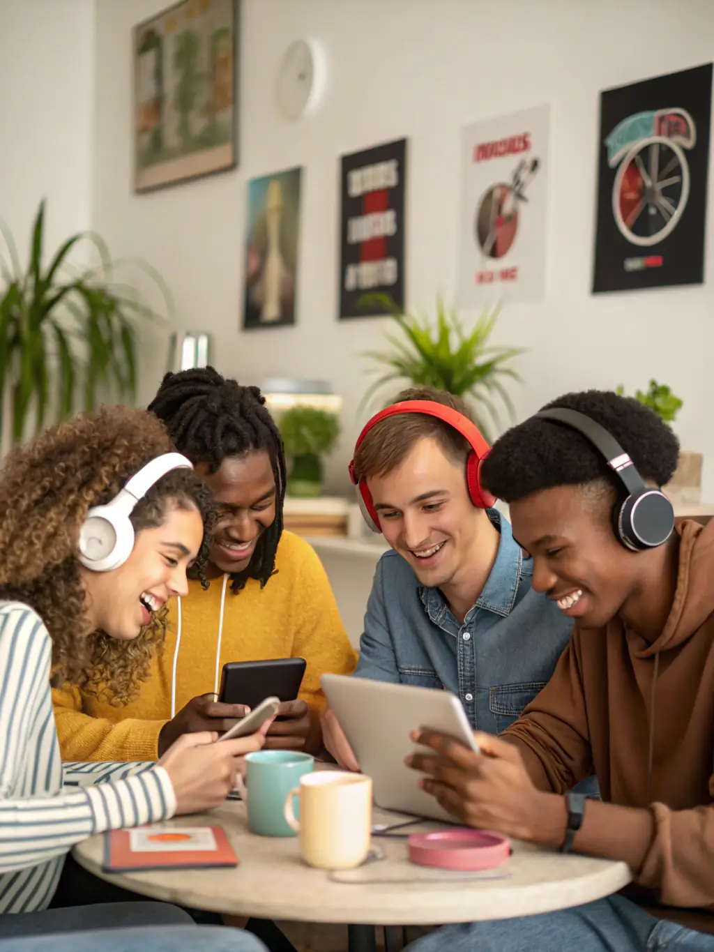 A vibrant photo of participants actively engaged in a DJing workshop, showcasing hands-on learning and collaboration, with electronic music equipment visible in the foreground.